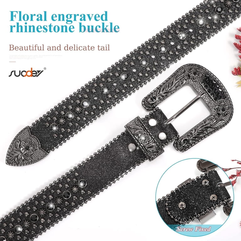 5764 Men Women Rhinestone Belt Western Studded Leather Shine Crystal SUOSDEY Men Women Rhinestone Belt Western Cowboy Cowgirl  main image 4