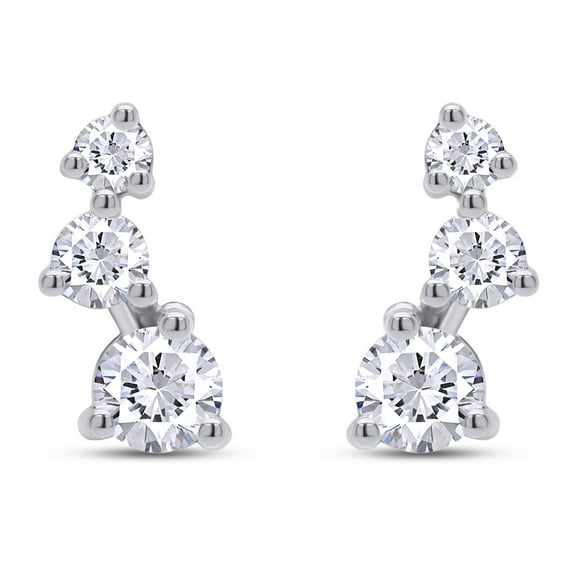 Moissanite Crawler Stud Earrings, D-E Color Lab Created Moissanite Diamond, 18K White Gold Over 925 Sterling Silver, Hypoallergenic, Jewelry Box Packed & Certificate Of Authenticity