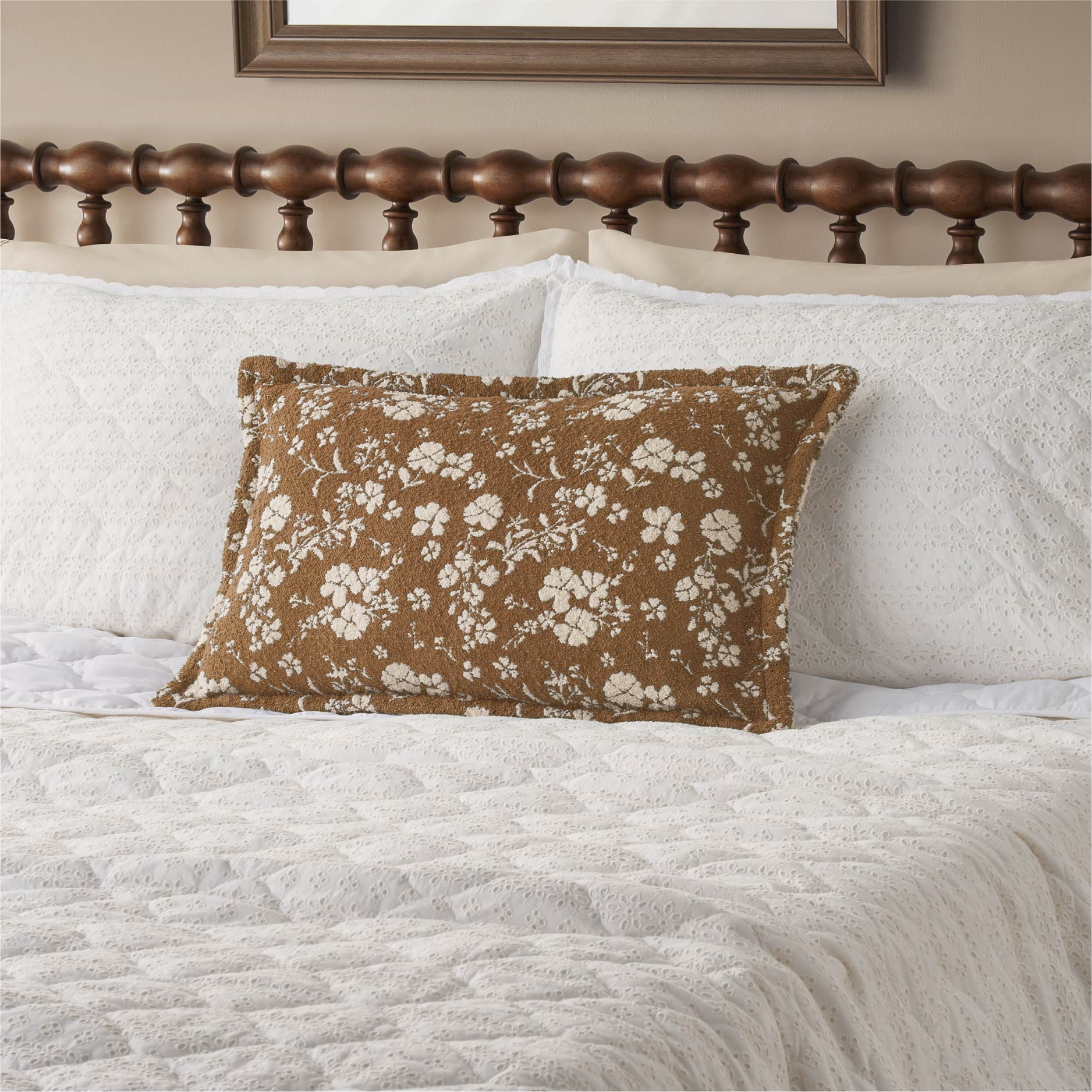 The Pioneer Woman Brown Daisy Bouclé Lumbar Decorative Pillow