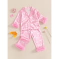 thumbnail image 5 of Cjfdfy Toddler Baby Girl Christmas Valentines Day Silk Stain Pajamas Set Kids Girl PJS Set Sleepwear Spring Fall Winter Clothes Bow Long Sleeve Button Down Shirt with Long Pants Set Loungewear 1-7Y, 5 of 9