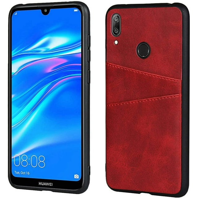 Compatible with Huawei Y7 2019 Case,XYCCA Slim PU Leather Back Case Cover with Credit Card Holder Durable Lightweight Protective Cover Case for Huawei Y7 2019 6.26",(Red)