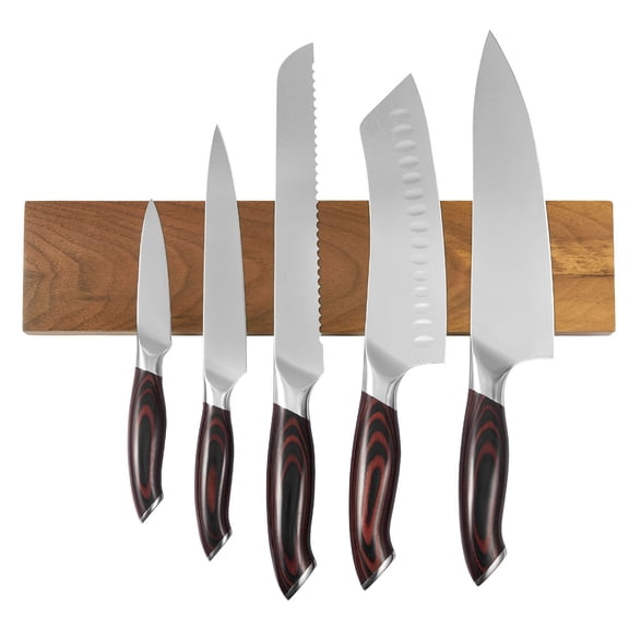 KFFKFF 6-Piece Kitchen Knife Set with High Carbon Stainless Steel Blades, Durable Ergonomic Handles, and Wooden Magnetic Knife Holder for Professional Use