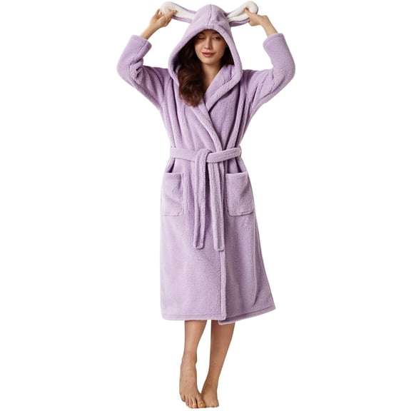 Gifts for Women Cotton Robes for Women Fleece Women's Nightgowns & Sleepshirts Oversize Length Women's Sleepwear House Womens Robe Purple