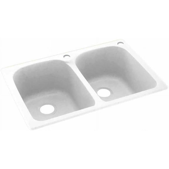 Swan Solid Surface Double Bowl Kitchen Sink (33" x 22") with 2 Faucet Holes
