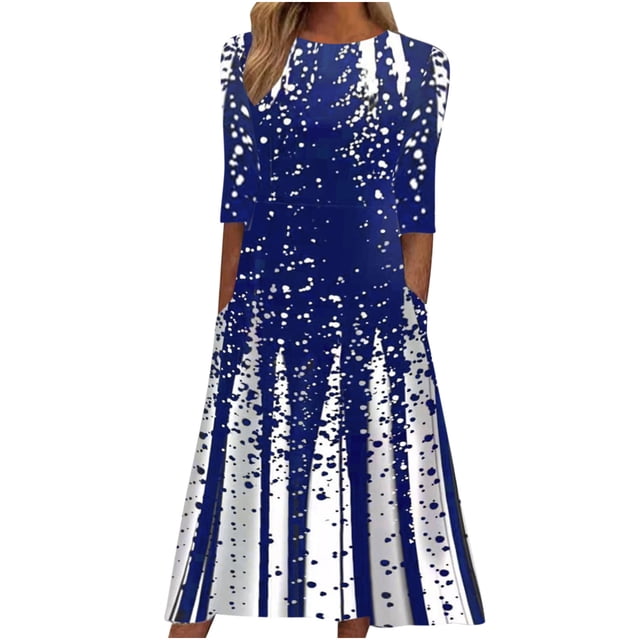 Moda Casual Mujer O-cuello Gradiente Posicionamiento Impreso 1/2 Manga Vestido de manga grande Fridja NMB2795