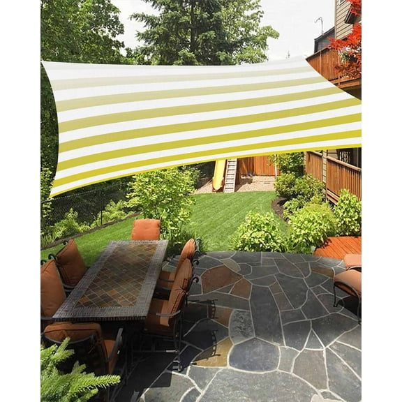 Sun Shade Sail 12x16Ft Light Yellow Stripe Gradient Uv Block Sunshade Canopy Outdoor Shade Cover Rectangle Shade Cloth For Patio Garden Yard Deck Pergola