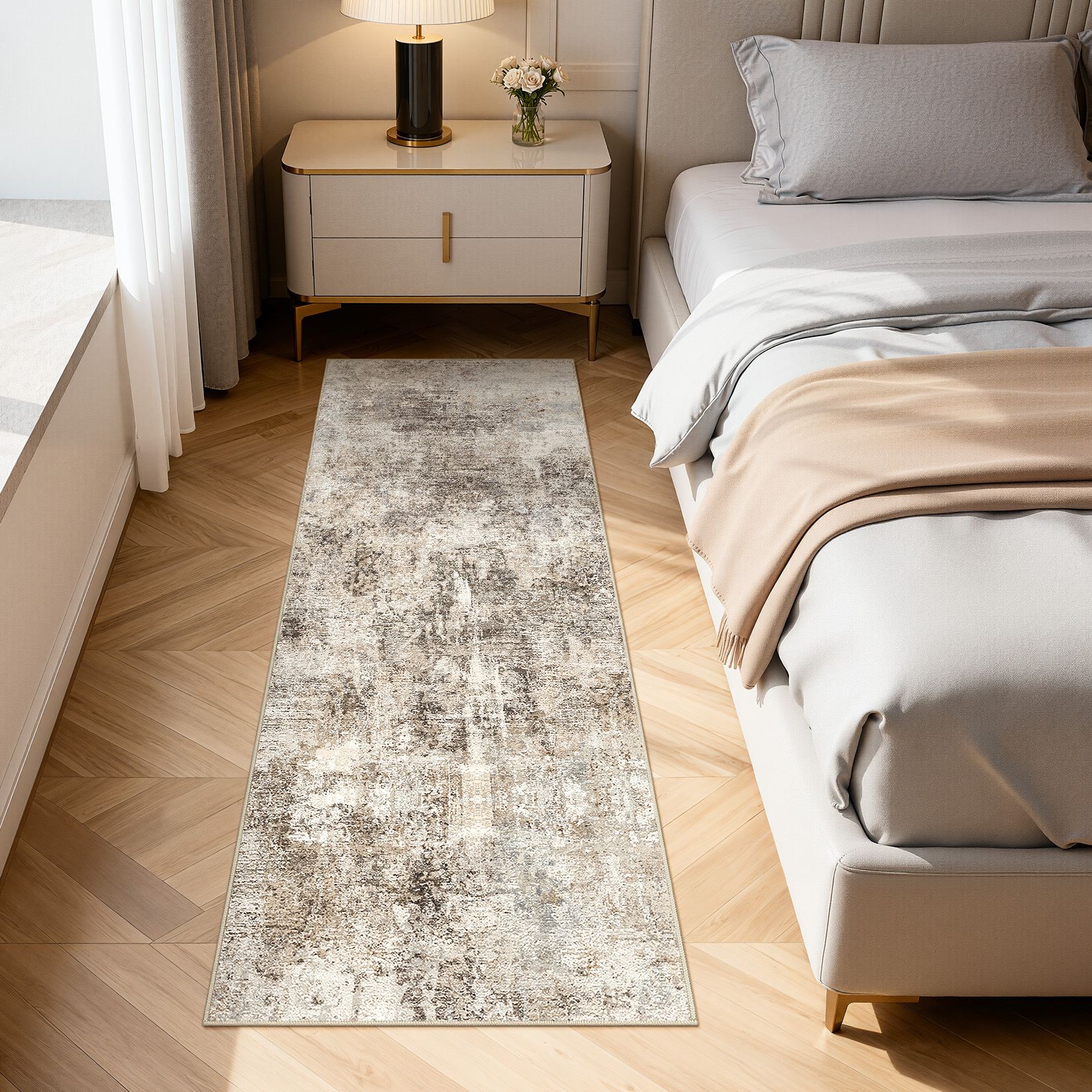 UERMEI 2x6 Washable Runner Rugs for Hallway, Modern Abstract Non Slip Indoor Rug for Entryway Doormats Bedroom Kitchen, Vacuum-Friendly Home Decor Carpet, Dark Brown