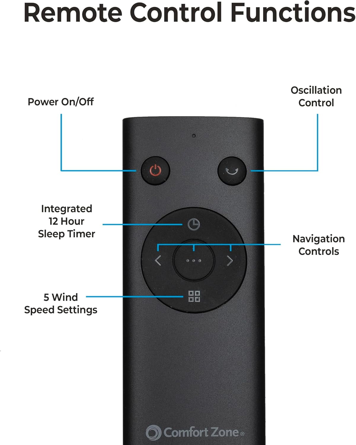 Comfort Zone 42 in. Tower Fan, Remote, 5 Speed, Timer, Wi-Fi