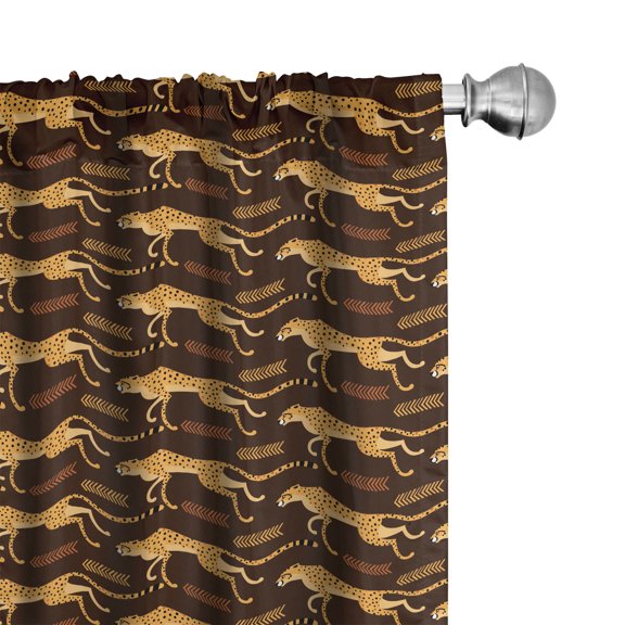 Ambesonne Exotic Ethnic Curtains, Running Cheetahs Art, Pair of 28"x84", Dark Brown and Pale Orange