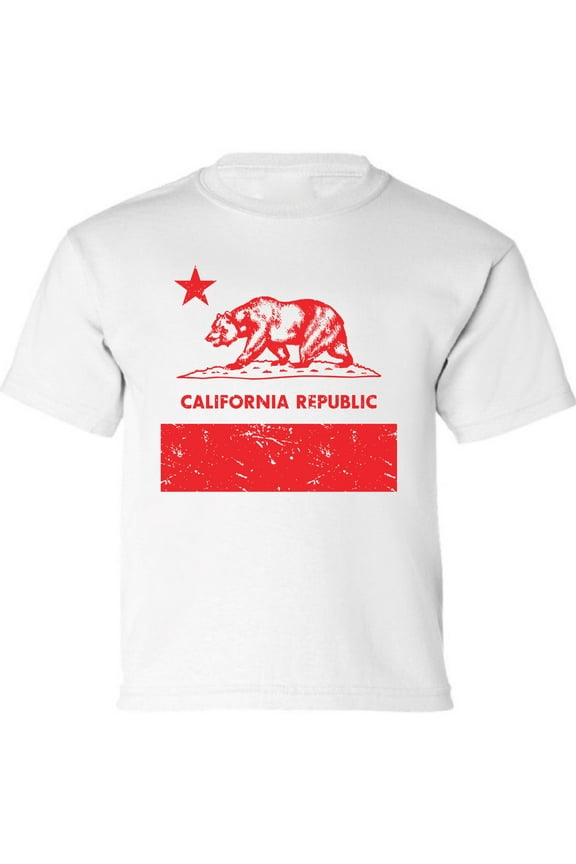 Kids T-Shirt Red Bear California Republic Graphic Tee - XS S M L XL Tees - American State California Short Sleeve Youth Cali Tshirt Boys Girls