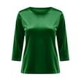 thumbnail image 6 of Hearthz Velour Tops for Women Casual Crew Neck Women 3/4 Sleeve Tops Loose Basic Shirt Velour Blouse Solid Holiday Party Outfits, 6 of 7