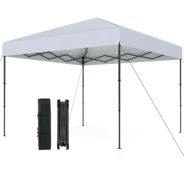 Gymax 10 X 10 FT Pop up Canopy Tent w/ Portable Carrying Bag 8 Stakes 4 Wind Ropes White