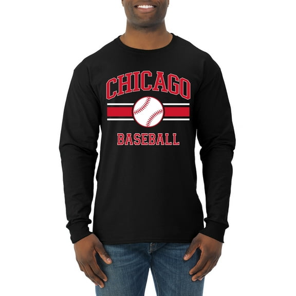Wild Bobby City of Chicago Baseball Fantasy Fan Sports Men's Long Sleeve T-Shirt, Black, Small