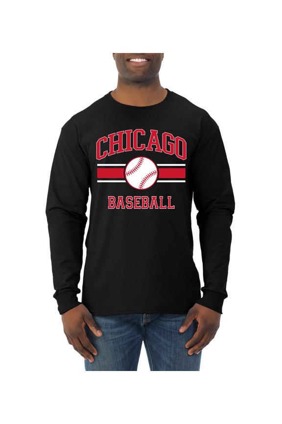 City of Chicago Baseball Fantasy Fan Sports Men's Long Sleeve T-Shirt, Black, Small