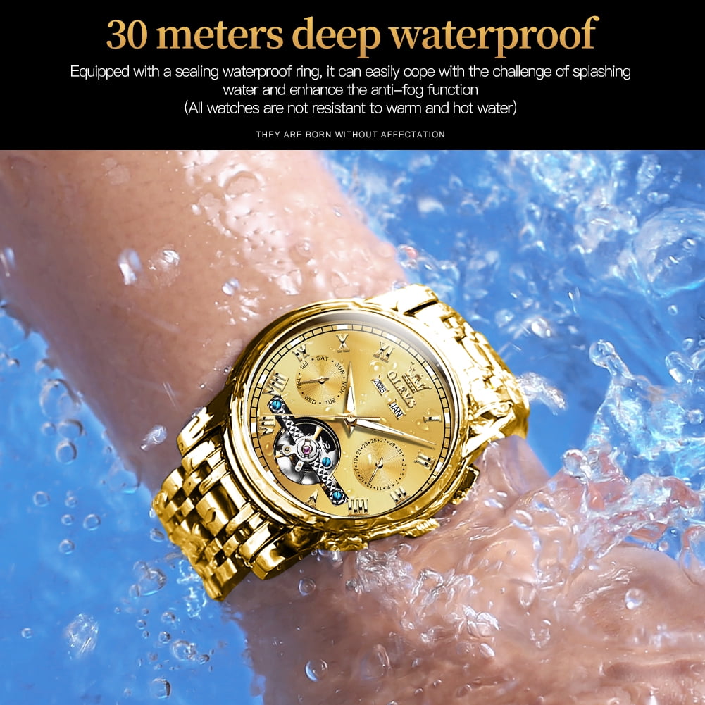 OLEVS Automatic Watches for Mens Self-Winding Mechanical Chronograph Classic Fashion Business Tourbillon Skeleton Stainless Steel Waterproof Luminous Mens Wrist Watches Reloj Para Hombre
