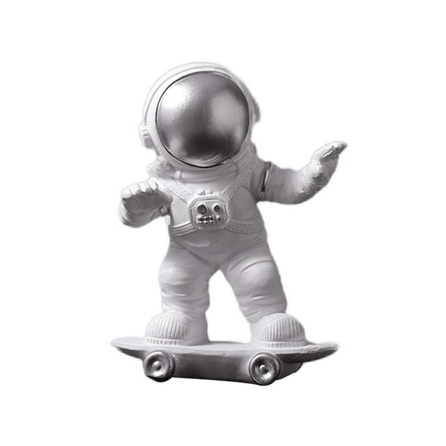 Figura de astronauta en patineta, estatua decorativa de escritorio, creativa y adorable. Plata