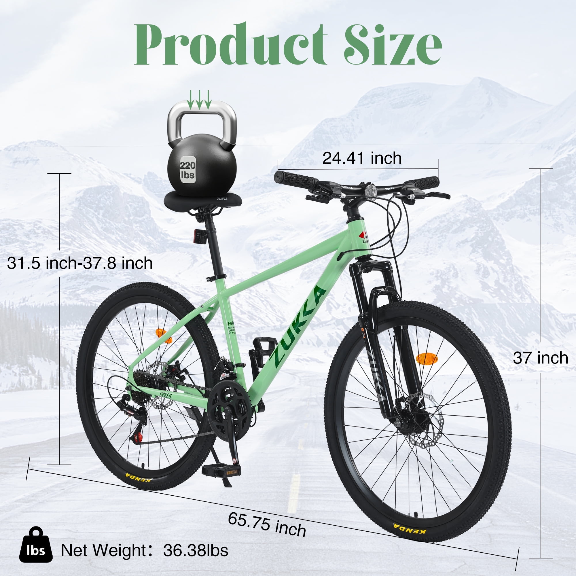 Aukfa 26" Mountain Bike for Men/Women,24 Speed Adult Bicycle Suspension Fork,Fits Riders 5'4" - 6'2"Green