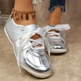 thumbnail image 4 of pwidon Women's Lace Up Ballet Flats Satin Bow Strap Retro Walking Casual Fashion Sneaker Flat Dress Shoes Silver 8, 4 of 8