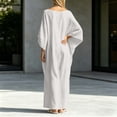 thumbnail image 4 of Uscallm Women Plus Size Maxi Dresses Long Sleeve Round Neck Loose Flowy Boho Casual Solid Party Dresses for Women, White S, 4 of 5