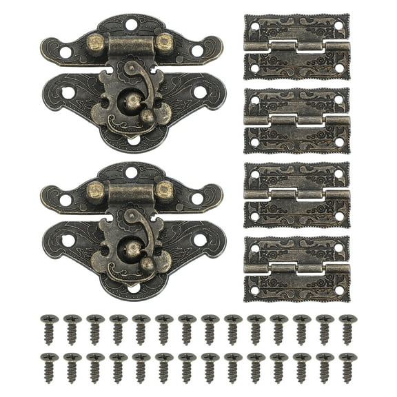 Uxcell Small Hinges for Wooden Box, Vintage Engraved Swing Arm Right Latch Hook Hasp with Screws (49x38mm), Bronze 2 Pcs