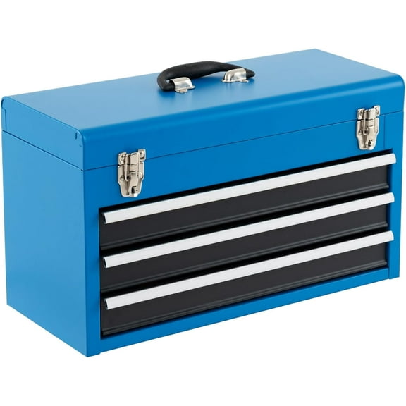 LEIYY Portable Tool Box, Metal Tool Box with 3 Drawers, Lockable Heavy Duty Tool Chest Storage Toolbox for Garage, Workshop (Blue)