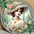 thumbnail image 3 of HELLOYOUNG Victorian Lady Metal Wall Art Round Vintage British Monarch Era Portrait with Lace Collar Parasol Pink Roses Green Foliage Home Decor, 3 of 11