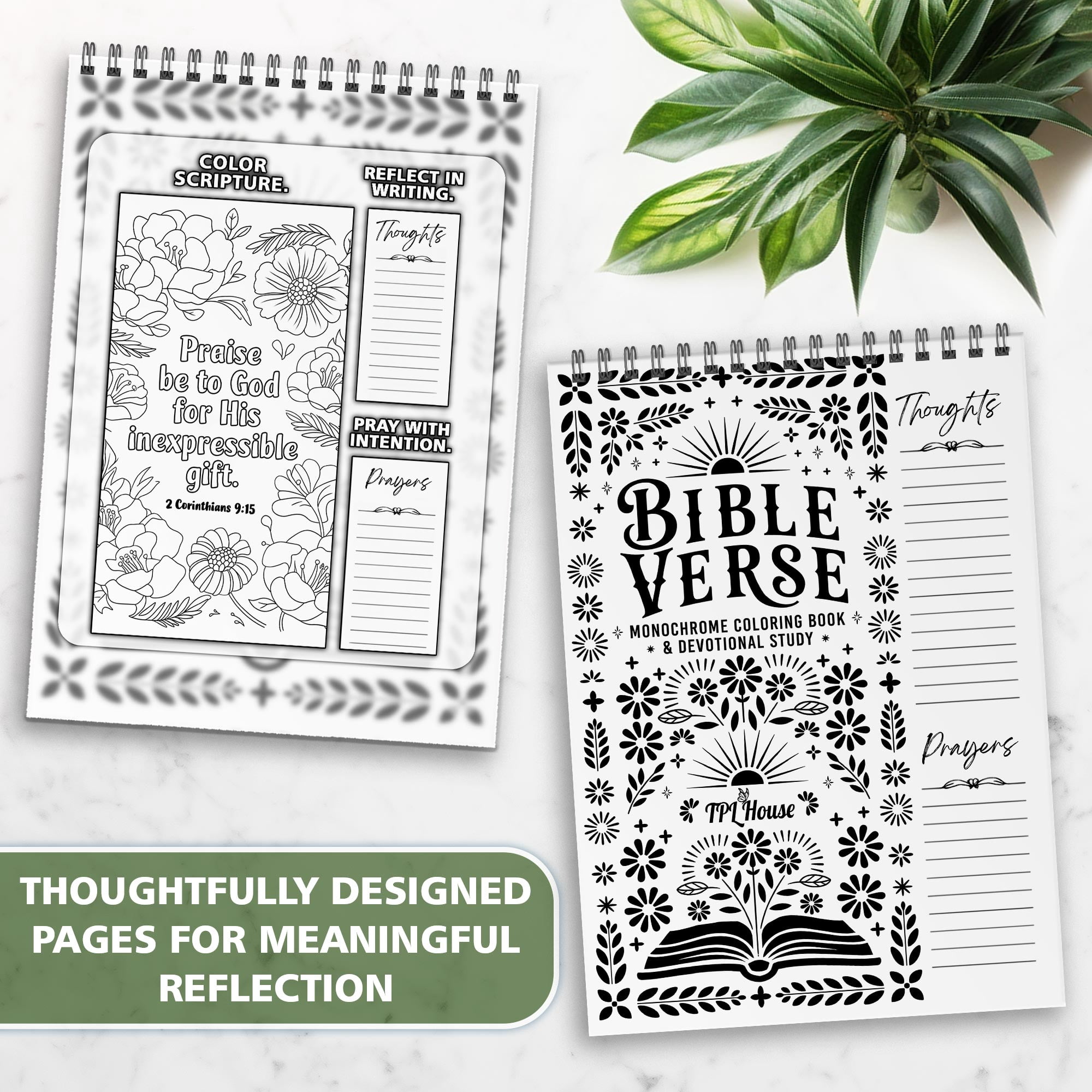 Monochrome Bible Verse Coloring Book for Adults, 30 Minimalist Scripture Art Pages with Reflection & Prayer Space, Spiral Bound, A4 or A5 Softcover or Wood Cover