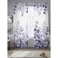 thumbnail image 2 of Purple Eucalyptus Leaves Sheer Curtains 96 Inch Length 2 Panels Set Window Treatments, Watercolor Spring Summer Botanical Rod Pocket Semi Curtains for Living Room/Bedroom/Kitchen Décor, 104"W x 96"L, 2 of 7