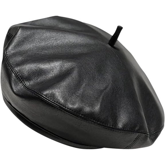 CoCoMangos Black PU Leather Beret Hat French Style Beret Cap Vintage Artist Hat Fashion Painter Beanie Cap for Daily Wear