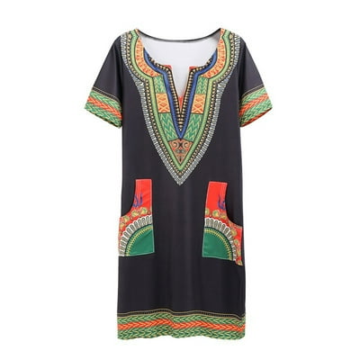 knee length dresses for ladies Women's Dashiki Halter Neck Mini Dress -- Fi-286