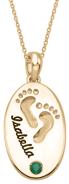 Personalized Baby feet oval shaped pendant in 14k Gold by Jewlster