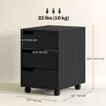 thumbnail image 2 of Black 3-Drawer File Cabinet with Wheels - Mobile Office Storage & Printer Stand for Home & Study - Compact Vertical Filing Cabinet (19.7" x 15.7" x 22.6"), 2 of 7