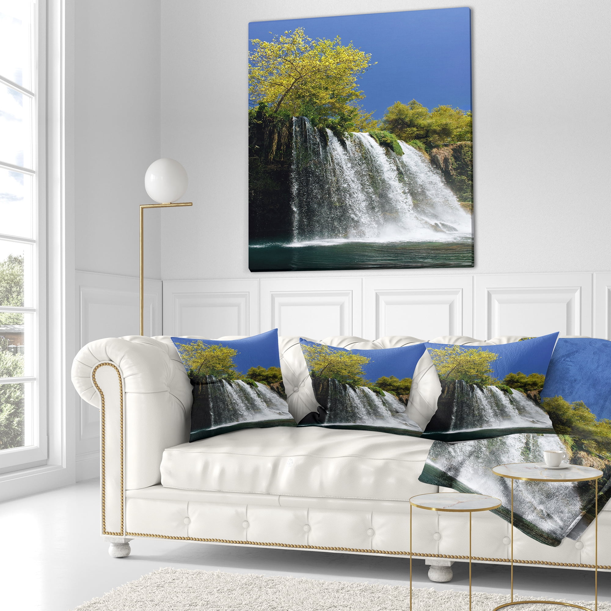 Designart Duden Waterfall Antalya - Landscape Photo Throw Pillow - 18x18