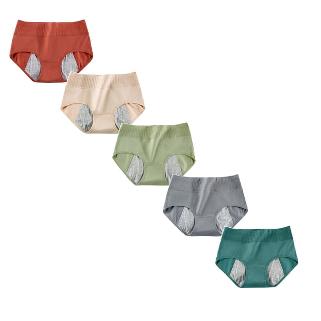 GDREDA Lot de 5 Culottes Menstruelles pour Femmes, Étanches et Confortables, Protection à 4 Couches avec Doublure Qui Évacue l'Humidité / Culottes Menstruelles Réutilisables, Post-Partum et Protection contre les Fuites Urinaires Légères