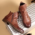 thumbnail image 3 of Botas de hombre con suela antideslizante y cremallera de doble cara, botas con borlas, botas de cuero para hombre, talla grande, 3 of 6