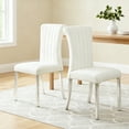thumbnail image 3 of Leovanni Set of 4 Velvet Dining Chairs, Channel Tufted High Back, Silver Metal Legs, White Fabric, 3 of 6