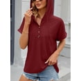 thumbnail image 3 of Cuteduck Women's Hooded V-Neck Short Sleeve T-Shirt, Summer Loose Fit Button Down Top S-XXL, 3 of 6