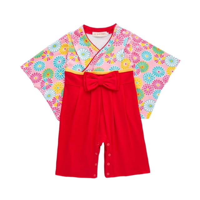 Girls Bodysuits Product Baby Girls Romper Floral Spring Summer Long Sleeve Bow Tie Japanese Kimono Style Jumpsuit Product