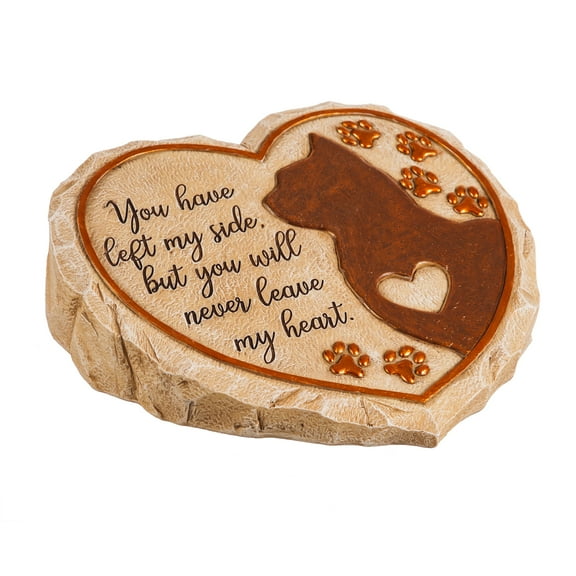 11" Heart Shaped Pet Memorial Garden Stone, Cat Silhouette