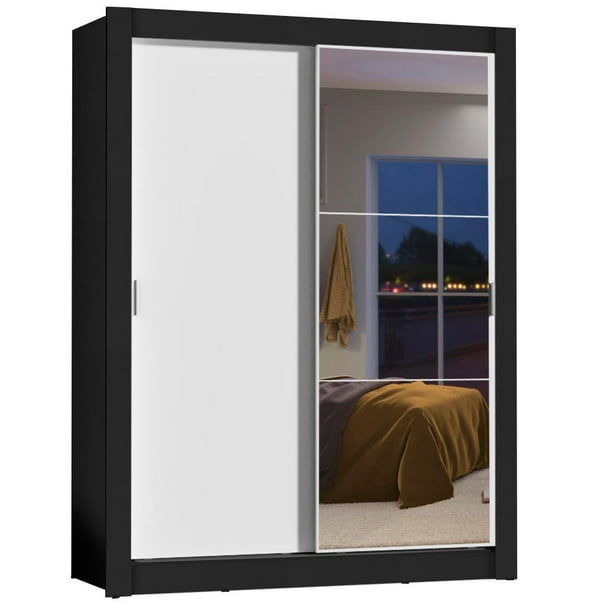 Ropero Closet Madesa Dallas 2 Puertas 1 Espejo Negro/Blanco