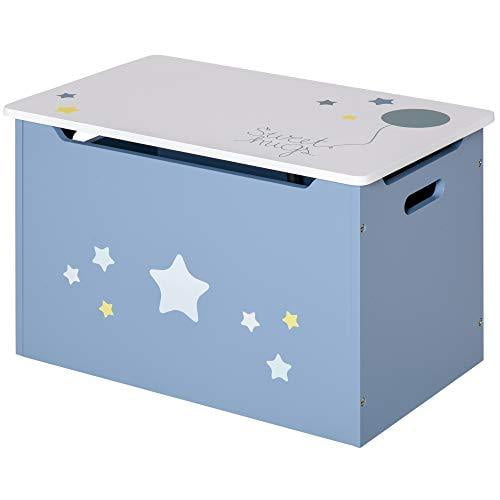 Qaba Kids Wooden Toy Storage Box Organizer Chest with Gas Stay Bar Seating Bench 21.75&quot; x 13.5&quot; x 14&quot; Blue