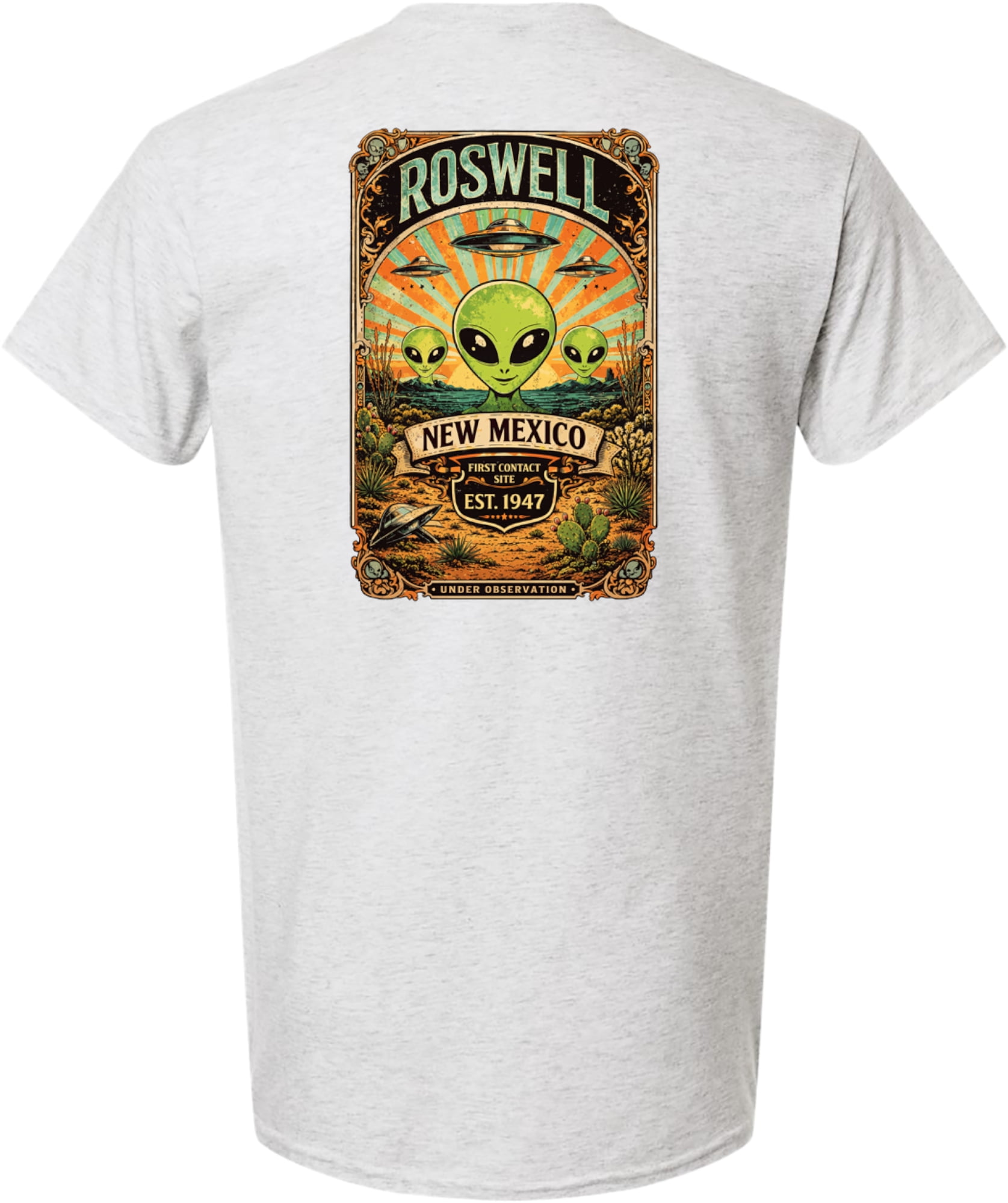 Roswell First Contact Graphic Print Front and Back Short Sleeve T-Shirt