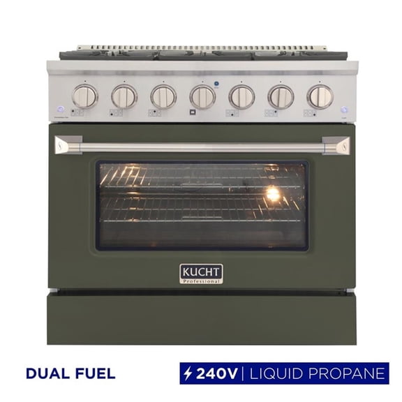 Pemberly Row 36" 5.2 cu. ft Dual Fuel Range Propane Gas Sealed Burners in Green