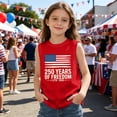 thumbnail image 2 of Kids USA 250th Independence Day Sleeveless Tank Top, Patriotic Flag Print Crew Neck Casual Tee for Boys Girls, Lightweight Summer Top for 4th of July(Red2,3-4 Years), 2 of 6