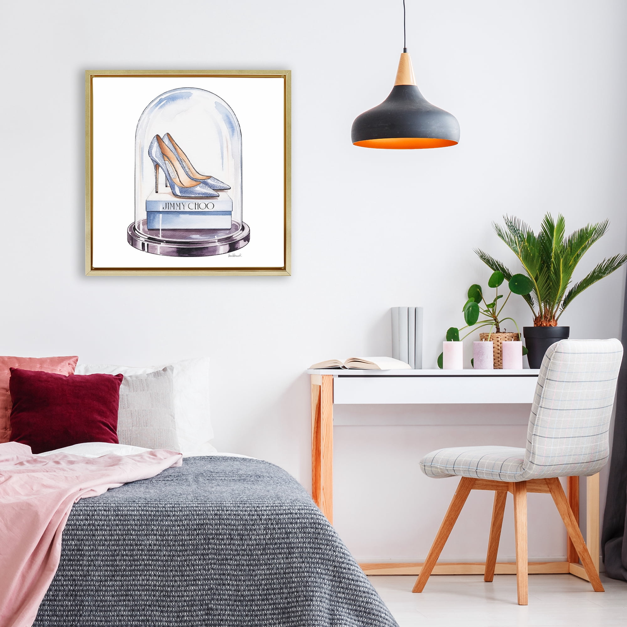 Stupell Industries Elegant Shoes in Bell Jar Gold Framed Floater Canvas Wall Art, design by Amanda Greenwood