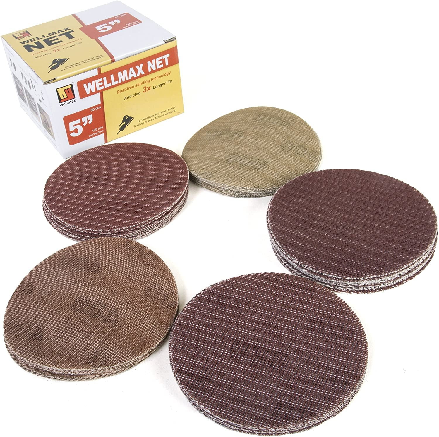 5 Inch Hook and Loop Sanding Discs, Orbital Sandpaper Pads 125 mm 50
