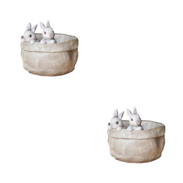 Yuarrent Macetas de jardín innovadoras de resina, macetas resistentes a la intemperie con forma de animal, macetas de dibujos animados, conejo Conejo 2piezas