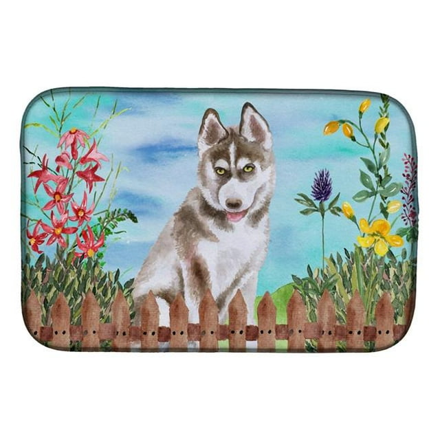 Carolines Treasures CK1258DDM Siberian Husky Grey Spring Dish Drying Mat