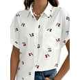 thumbnail image 3 of Women'S Cherry Print Short Sleeve Blouse Collar Button Down Textured Casual Shirts White S, 3 of 9