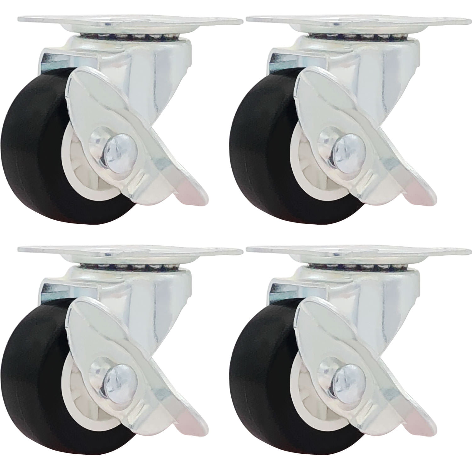 4 Sets 1.5 Inches Black Nylon Twin Wheel Swivel Plate Caster with 20 Screws 